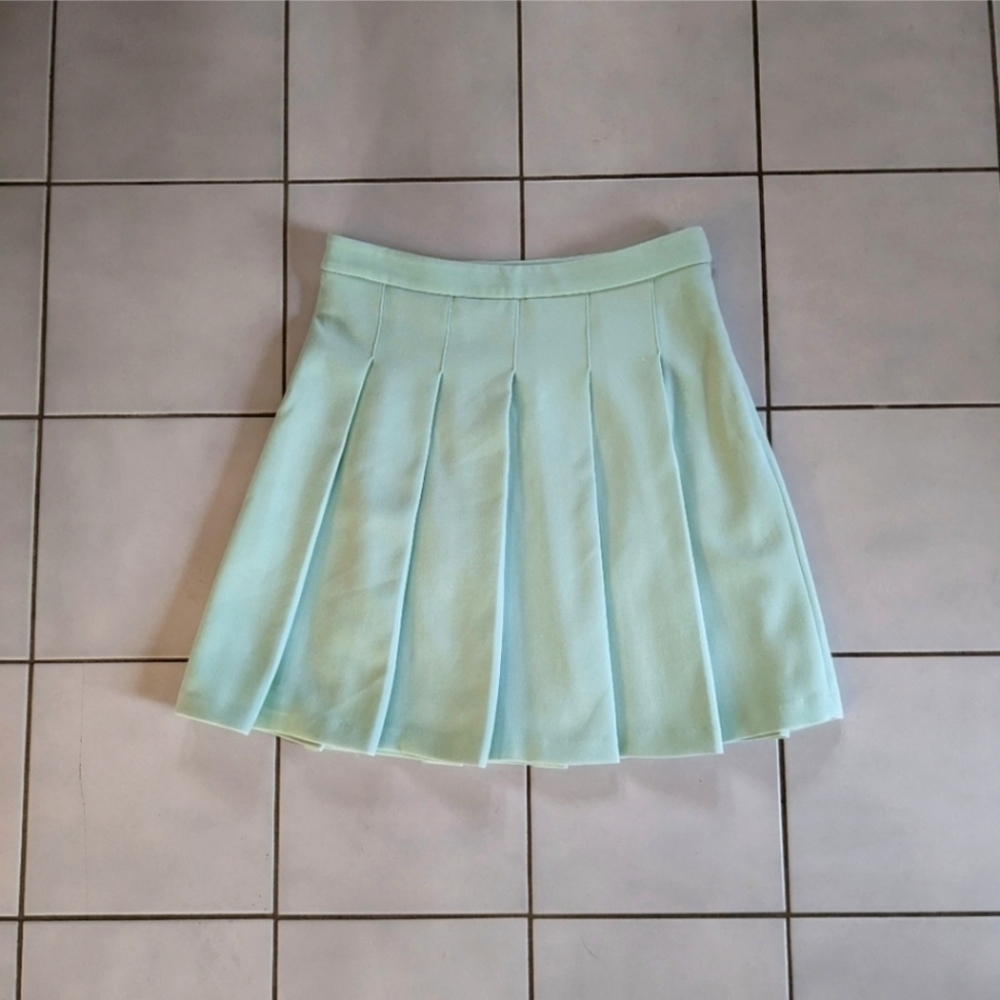 Halogen x Atlantic-Pacific Pleated Miniskirt  Green Mist Sz 10